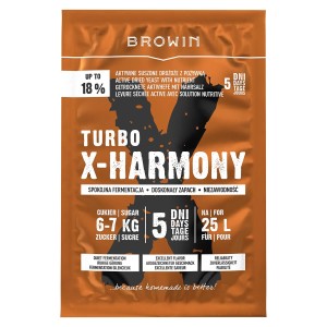 Brązowa torebka drożdży Turbo X-Harmony do wina i zacieru, do 18% alkoholu.