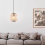 Nowoczesna lampa wisząca Eglo Bordesley z naturalnym bambusowym kloszem i czarnym zawieszeniem.