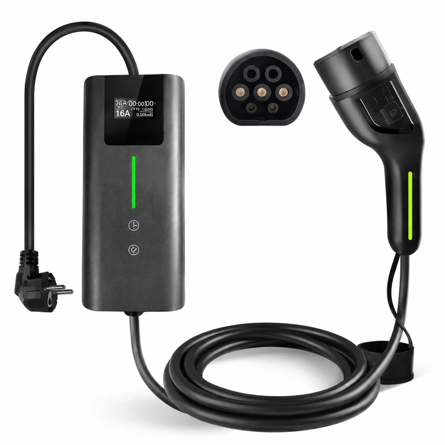 Junsun Mobilna Ładowarka EV Typ 2 1phasig 3.5 kW 16A 5 Meter Digitales Lcd
