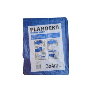 Niebieska plandeka budowlana 3x4m, zapakowana. Uniwersalna plandeka ochronna.