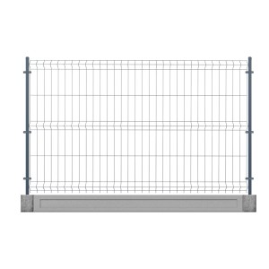 Szary panel ogrodzeniowy z siatki drucianej z betonową podstawą do ogrodu.