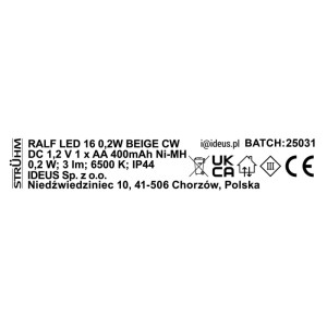 Struhm Lampa solar. do postawienia/powieszenia RALF LED 0,2W 6500K 3lm IP44 beż