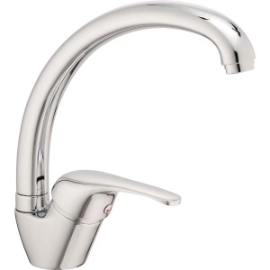 Błyszcząca bateria jednouchwytowa do zlewu, chromowany wygląd.