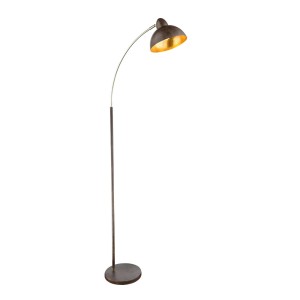 Lampa podłogowa Globo Anita, metal w kolorze rdzy, ze złotym wnętrzem klosza.