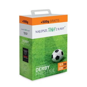 Opakowanie trawy sportowej Derby Prestige z piłką nożną. Nasiona traw na wytrzymały trawnik.