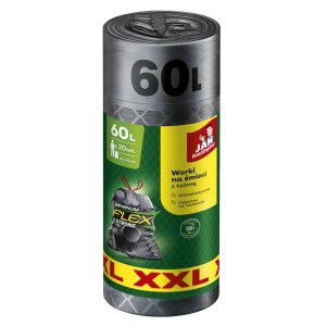 Rolka szarych worków na śmieci, 60L, ze sznurkiem, XXL.