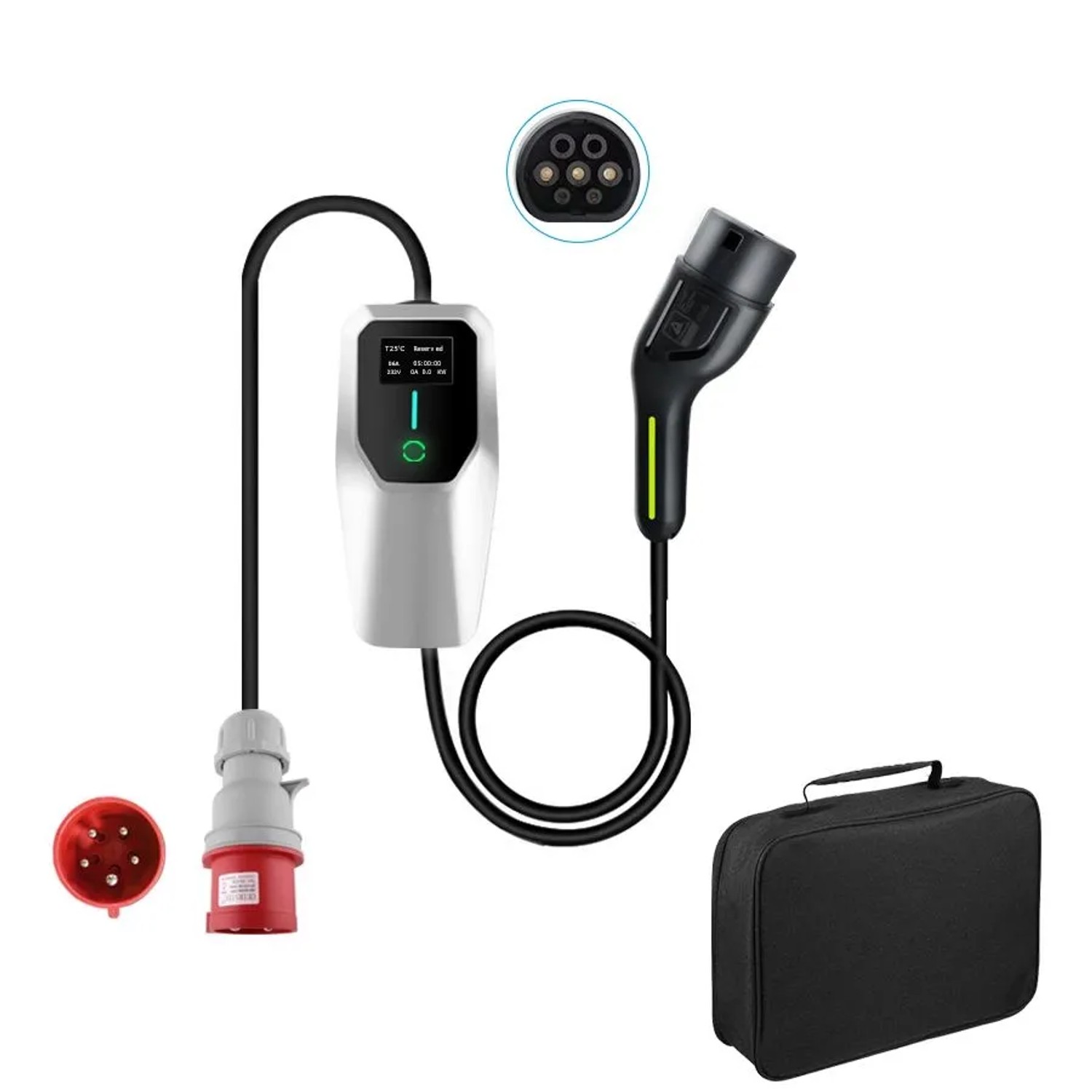 Junsun 11 kW Typ 2 Ładowarka EV 3-fazowy - 6 m Kabel Wyświetlacz LCD Regulowany 6-16A Z Torbą