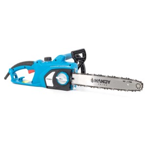 Niebieska piła łańcuchowa elektryczna t.b.t. do prac ogrodowych.