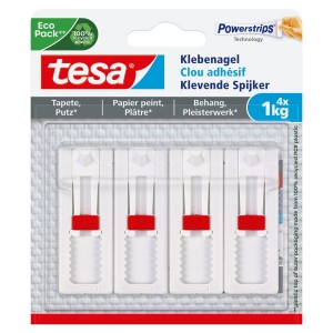 Tesa gwoździe samoprzylepne do tapet/tynku, regulowane, do 1 kg, 4 sztuki. Idealne do wieszania bez wiercenia.