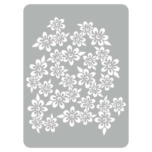 Szary szablon ścienny z białym kwiatowym wzorem do dekoracji ścian.