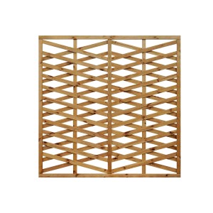Kwadratowy element drewniany do ogrodu i pergoli z ukośnym wzorem kraty.