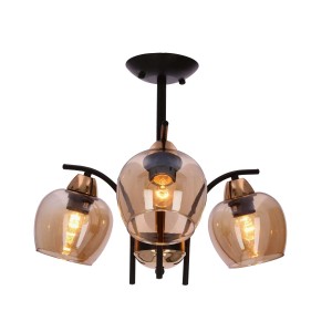 Candellux Lampa wisząca MERRA 3xE27 40W czarna+klosze bursztynowe