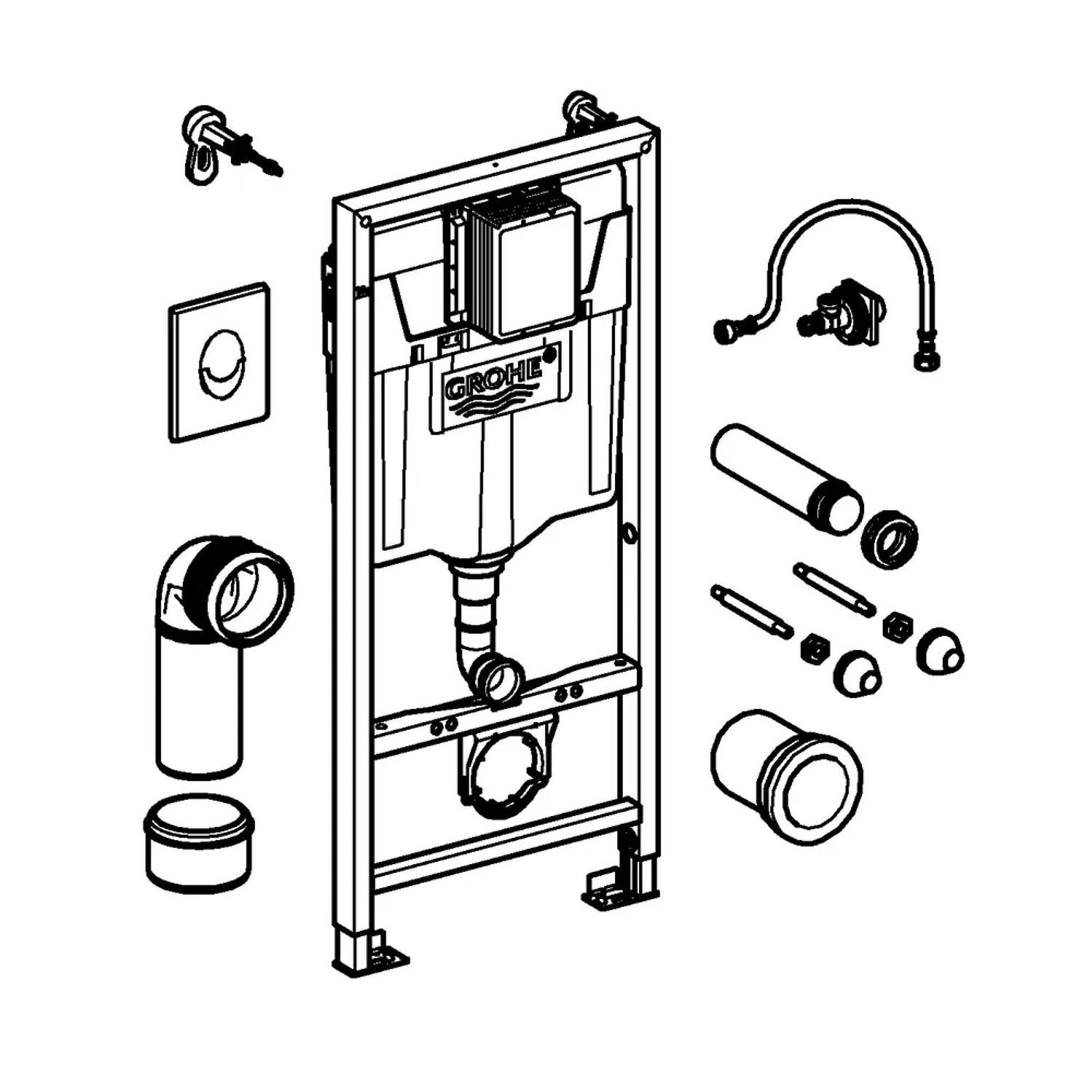 Grohe QuickFix Solido zestaw stelaża WC z płytą Skate Cosmopolitan, akcesoria montażowe w zestawie.