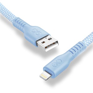 Jasnoniebieski kabel do ładowania t.b.t. z USB i złączem Lightning do akcesoriów telefonicznych.