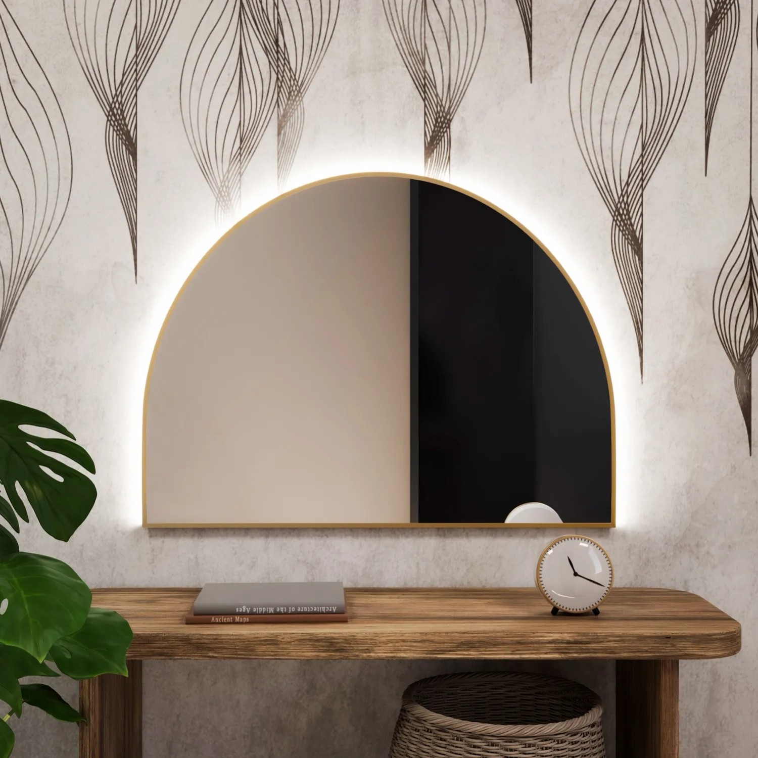 Lustro LED SemiRound Złote Neutralne 90x45