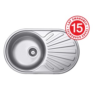 Okrągły zlew ze stali nierdzewnej z ociekaczem i 15-letnią gwarancją.