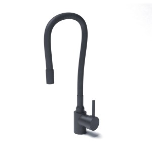 Czarna bateria jednouchwytowa t.b.t. z elastyczną wylewką do kuchni.