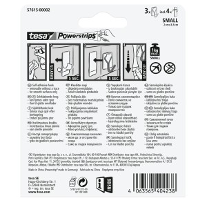 Tesa Powerstrips haczyki samoprzylepne, 3 szt. z 4 paskami, do gładkich powierzchni.