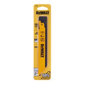 Żółte ostrze do piły szablastej DeWalt w opakowaniu, 152 mm, 10 TPI, do pił szablastych.