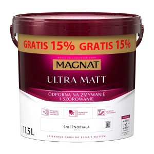 Wiadro białej farby do ścian Magnat Ultra Matt, 11,5L.