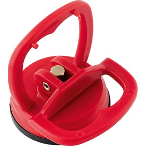 Zbliżenie czerwonego mini podnośnika przyssawkowego 2 kg do płytek i szkła.