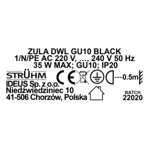 Struhm Lampa sufitowa tuba ZULA DWL BLACK 1xGU10 10x5,5cm czarna