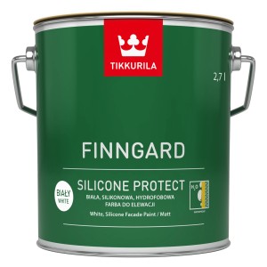 Zielone wiadro farby fasadowej FinnGard Silicone Protect marki Tikkurila, 2,7l.