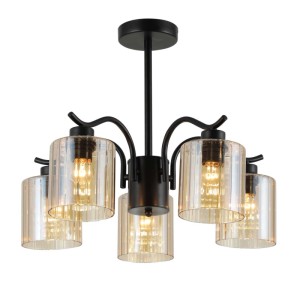 Candellux Lampa wisząca VISTO czarna 5xE27 40W klosz bursztynowy