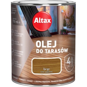 Puszka oleju do drewna Altax do tarasów, odcień brązowy. Ochrona drewna do użytku zewnętrznego.