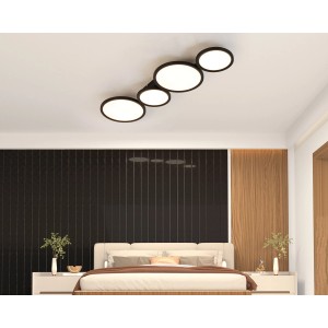 Nowoczesna lampa sufitowa LED Plafony t.b.t. z okrągłymi kloszami w kolorze czarno-białym.