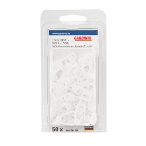 Gardinia Uniwersalne kółka rolkowe, opakowanie 50 szt., do szyn karniszowych, plastik, białe.