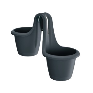 Antracytowa doniczka wisząca t.b.t., podwójna, na balkon lub taras.