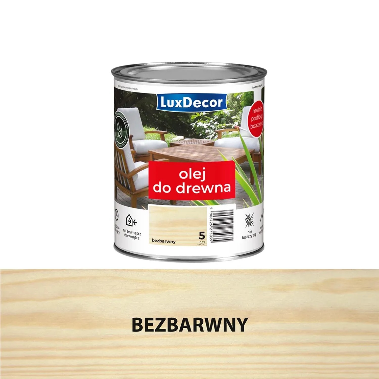 LuxDecor olej do drewna, bezbarwny, puszka. Idealny do mebli i powierzchni zewnętrznych.