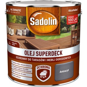 Puszka oleju do drewna Sadolin Superdeck, kolor antracytowy, do tarasów i mebli ogrodowych.