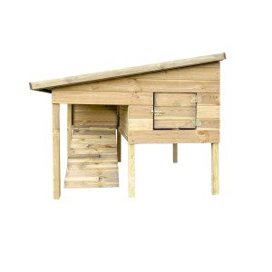 Drewniany kurnik z rampą i drzwiami. Idealny dla kur.