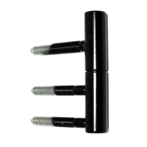 Czarny zawias meblowy t.b.t., widok szczegółowy.