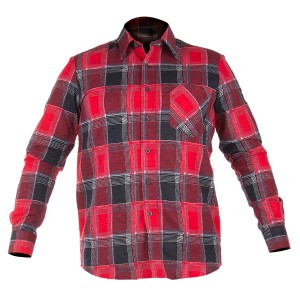 Czerwono-czarna koszula drwala z kategorii odzież robocza.