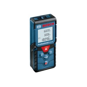 Niebieski dalmierz laserowy Bosch Professional GLM 40 z cyfrowym wyświetlaczem do precyzyjnych pomiarów długości i powierzchni.