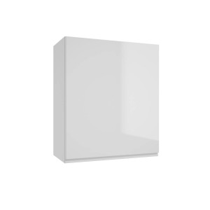 Biała szafka wisząca z zestawu mebli kuchennych.