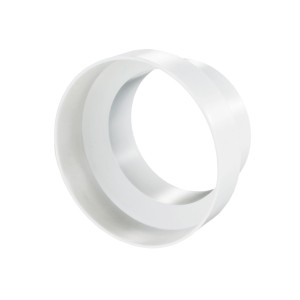 Biały plastikowy łącznik kanałów t.b.t. do systemów wentylacyjnych.
