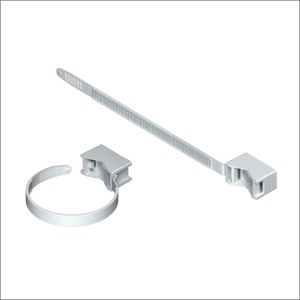 t.b.t. do instalacji grzewczych, białe opaski kablowe i obejma.