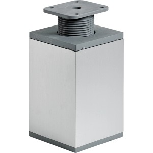 Nóżka meblowa Hettich, kwadratowa, 100-115 mm, stal w kolorze aluminium, z regulacją wysokości.