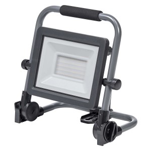 Szary reflektor LED t.b.t. z uchwytem i regulowaną podstawą.