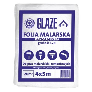 Folia malarska Glaze, 4x5m, 20m², do zabezpieczenia przed farbą, kurzem i wilgocią podczas malowania.