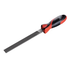 Pilnik warsztatowy płaski tępy LUX 150 mm z czerwono-czarnym uchwytem Comfort.