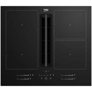Czarna płyta kuchenna z wbudowanym okapem marki Beko.
