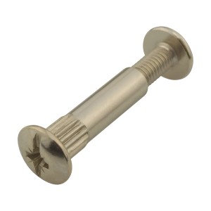 Niklowana śruba łącząca M6, 30-42 mm, stal z tuleją do złączy meblowych.