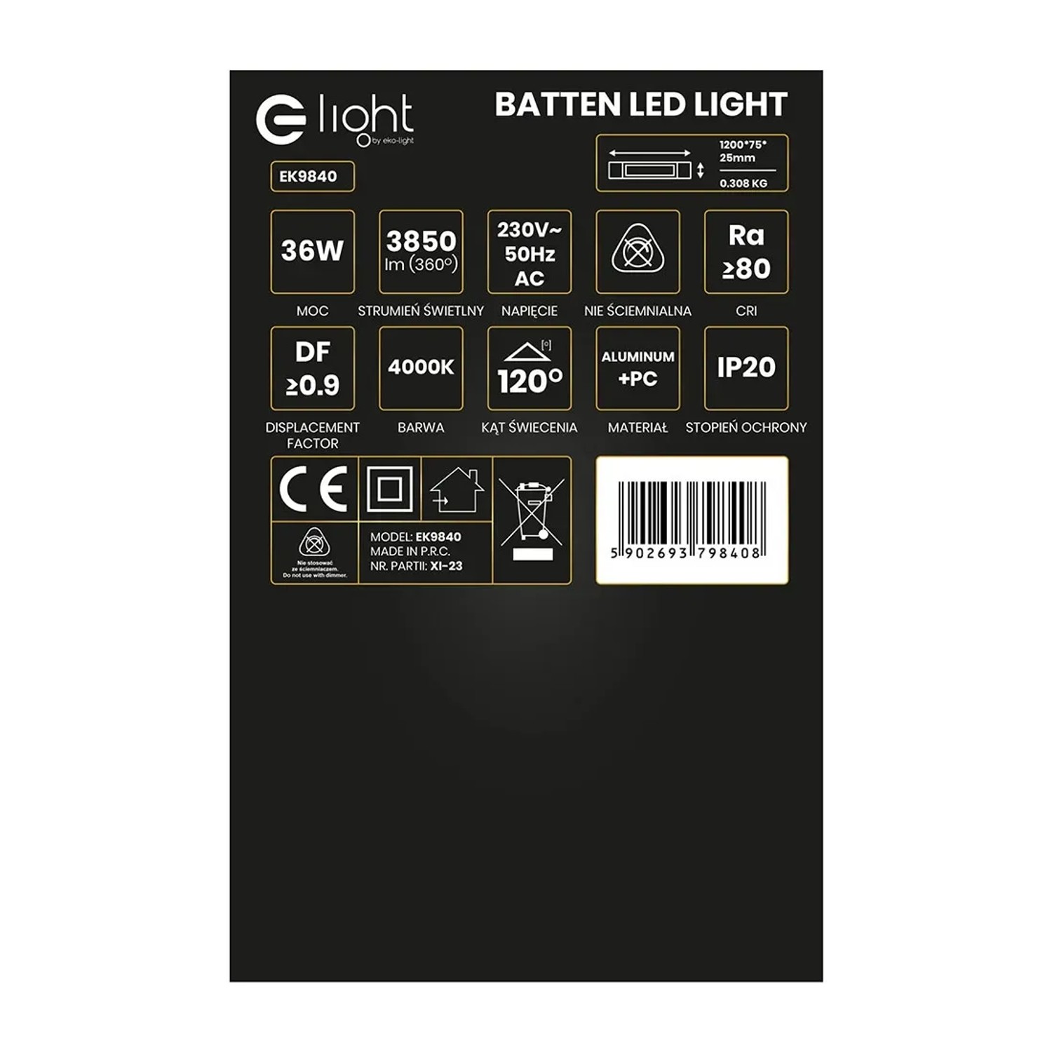 Techniczna lampa LED: 36W, 3850 lm, 4000K, Aluminium + PC, IP20. Idealna do warsztatu i nie tylko.