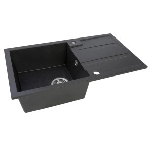 Czarny zlewozmywak granitowy z ociekaczem.