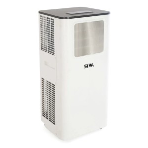 Biały, przenośny klimatyzator t.b.t. z kratkami wentylacyjnymi.